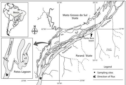 Fig ig ig ig ig. 1 — . 1 — . 1 — . 1 — . 1 — Study area and sampling sites in the Upper Paraná River floodplain, Brazil.
