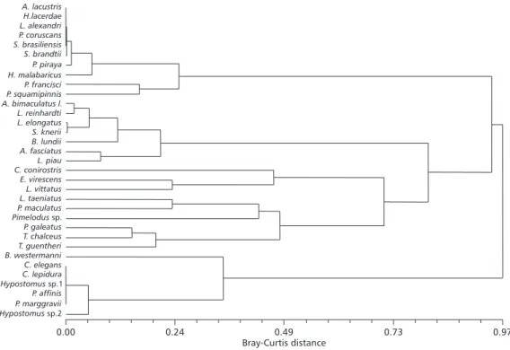 Fig. 1 — Cluster analysis dendogram with Bray-Curtis distance and UPGMA method (r = 0.96195).