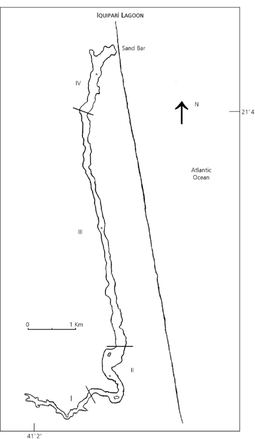 Fig. 1 — Iquiparí Lagoon map obtained from satellite photos WRS 216/075 B and D, TM5 (INPE, 08/01/1992)