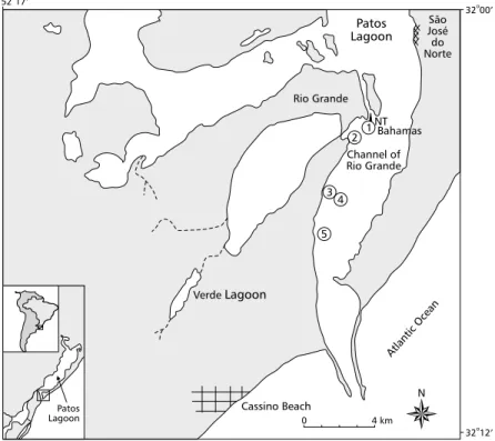 Fig ig ig ig ig. 1 — . 1 — . 1 — . 1 — . 1 — Map of the study area showing the sampling stations (numbers 1 to 5).