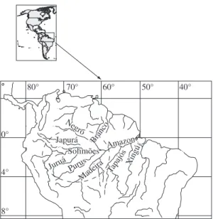 Figure  1. Map  of  the Amazon  area  exploited  by  Manaus  fishing fleet with indication of the main rivers