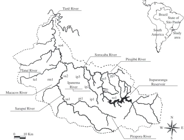 Figure 1. Sample sites in the Sorocaba river basin, SP, Brazil. 
