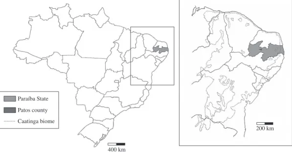 Figure 1.  Schematic map representing the study area and the Caatinga Biome range (Adapted from: Silva et al., 2003).