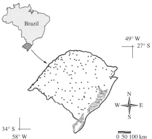 Figure  1. Location  of  study  area  (state  of  Rio  Grande  do  Sul, Brazil) with the position of all studied sites