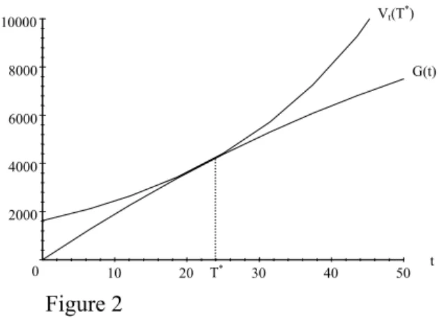Figure 2 illustrates the shape of the two functions  G ( t ) , and  V t ( T * )  for a given  G ( t ) function