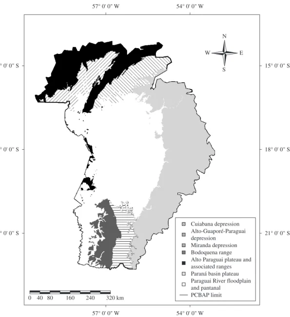 Figure 4. BAP map presenting the macroforms of the relief of the surrounding plateau and the plain of the Pantanal  Mato-Grossense.