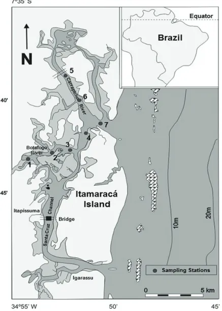Figure 1.  Map of Itamaracá Island (Northeastern-Brazil), showing the sampling stations.