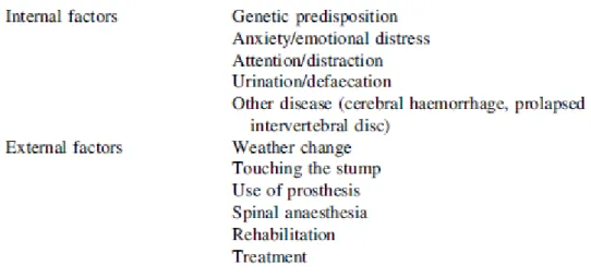 Tabela 2 :Factors that may modulate the experience of phantom pain(9) 