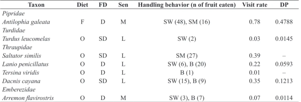 Table 1. Description of bird species that consumed Siparuna guianensis fruit. 