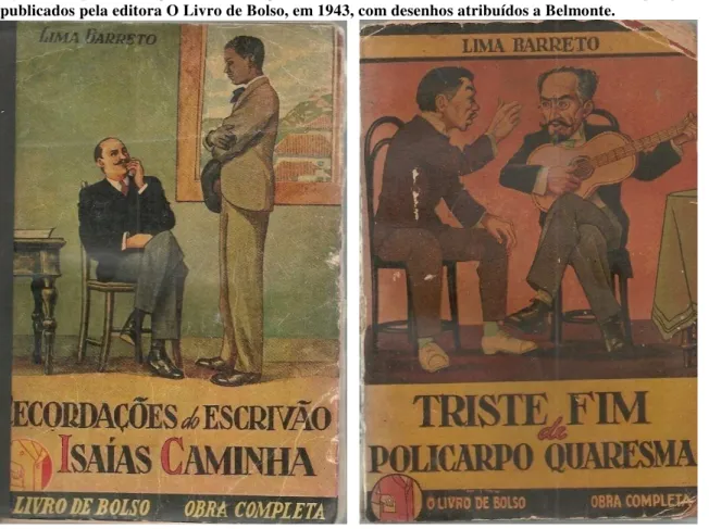 figura 6: capas das edições de Recordações do escrivão Isaías Caminha e Triste fim de Policarpo Quaresma,  publicados pela editora O Livro de Bolso, em 1943, com desenhos atribuídos a Belmonte