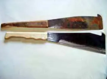 Figura 35: Facão encontrado na amostra com menor área de lâmina comparado ao  facão no seu estado “standard” 