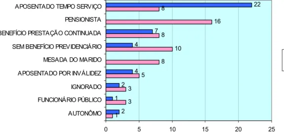 Gráfico  05.  Distribuição  do  idoso  internado  no  hospital,  segundo  a  situação  Previdenciária – SP, 2004