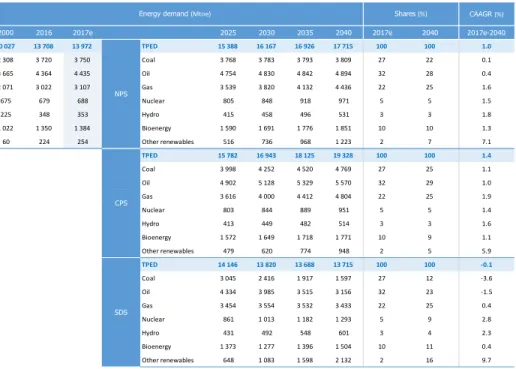 Table 8 World's Total primary energy demand (TPED) (Mtoe – Million tons of oil equivalent) 