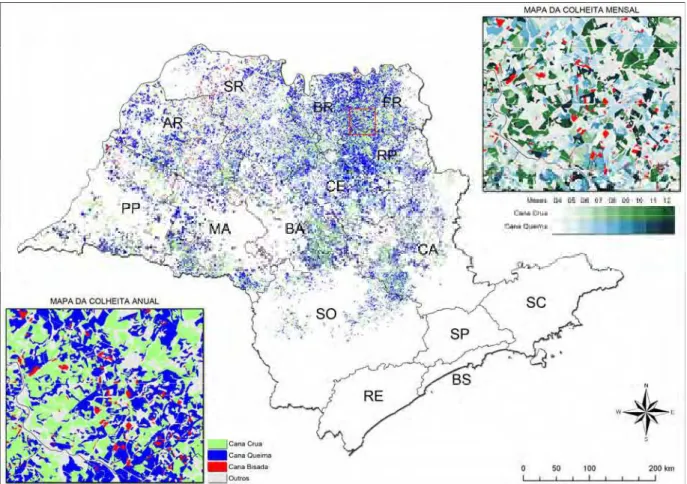 Figura 2. Mapa da colheita da cana-de-açúcar no Estado de São Paulo durante a safra  2010/2011 (Fonte: AGUIAR et al., 2011)