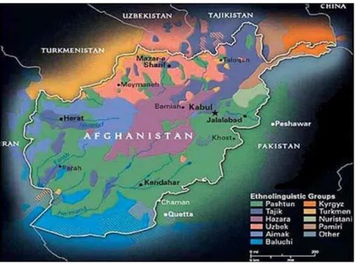 Figura 6: Distribuição territorial das etnias afegãs 49 . 
