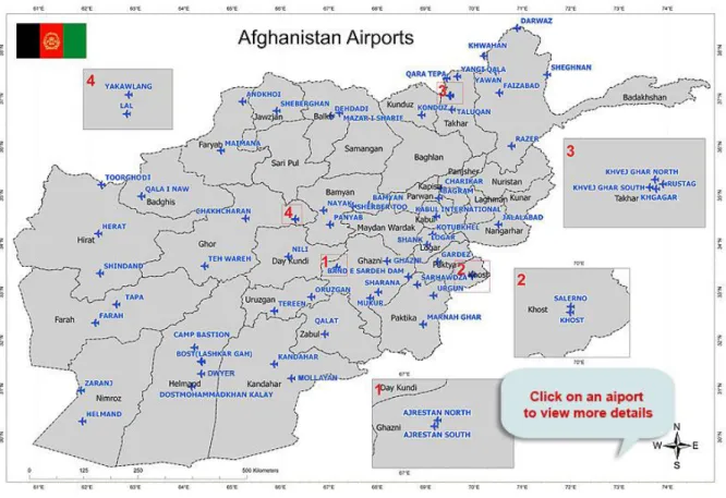 Figura 8: Mapa representativo da distribuição dos aeroportos afegãos 52 . 