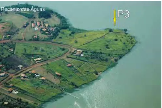 Figura 8: Vista aérea do Recanto das Águas (P3), com a localização do ponto de coleta