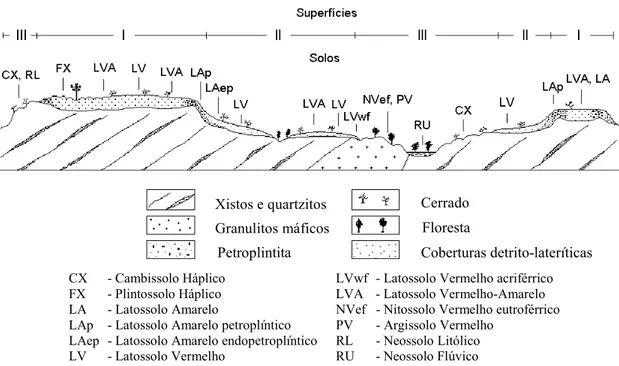 Figura 1. Representação esquemática da distribuição dos solos na paisagem representativa de parte do Planalto Central Brasileiro.