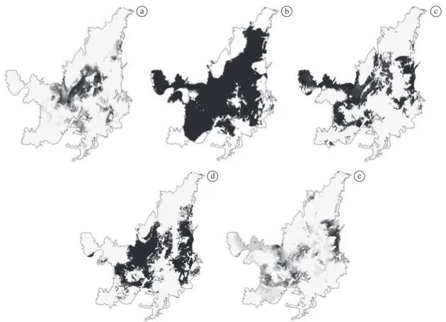 Figure 2. Spatial distribution modelling of Baru tree in Brazilian savanna (“Cerrado”): a) Maxent model; b) GARP Model; 