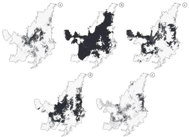 Figure 2. Spatial distribution modelling of Baru tree in Brazilian savanna (“Cerrado”): a) Maxent model; b) GARP Model; 