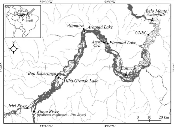 Figure 1.  Habitat Sampling Locations in the Middle Xingu River.