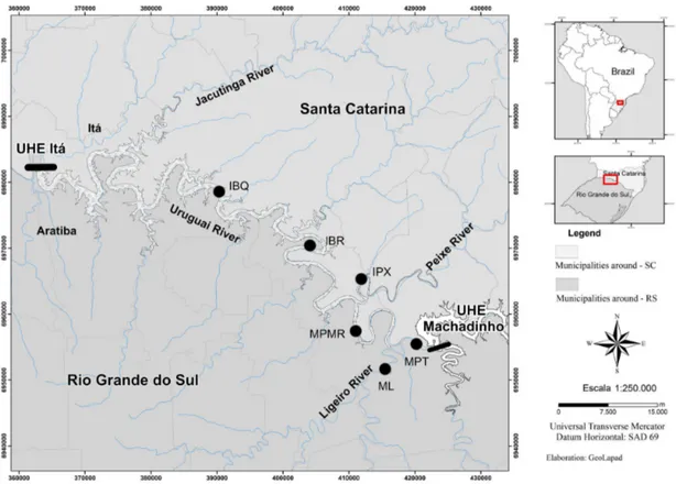 Figure 1. Location of the Itá hydroelectric plant on the Uruguay River between Santa Catarina and Rio Grande do Sul states.