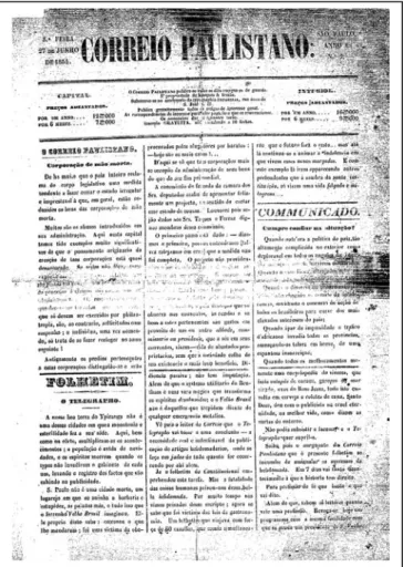 Figura 6: Esta é a capa da 2ª edição do Correio Paulistano, publicada em 27/06/1854.