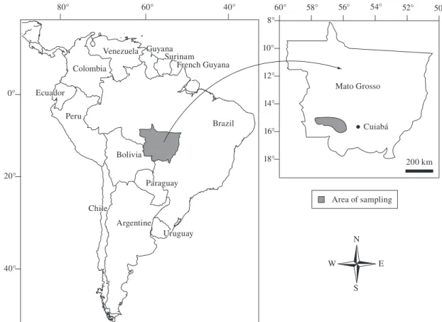 Figure 1. Map of the state of Mato Grosso. The area in brown indicates the study area.