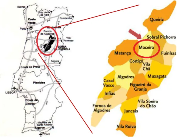 Figura 1 - Localização da freguesia de  Maceira no contexto do concelho de Fornos  de Algodres 