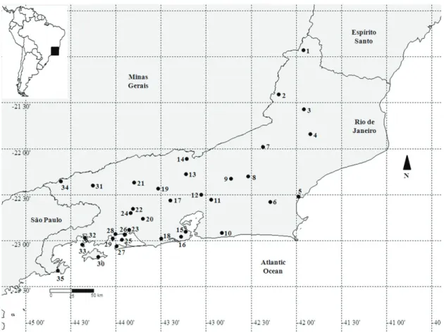 Figure 1. Localities sampled in the state of Rio de Janeiro from May 1989 to August 2011