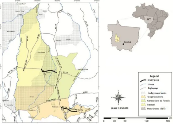 Figure 1.  Location of study areas for MT-358 road and MT-235 road (Paresi Indigenous Land).