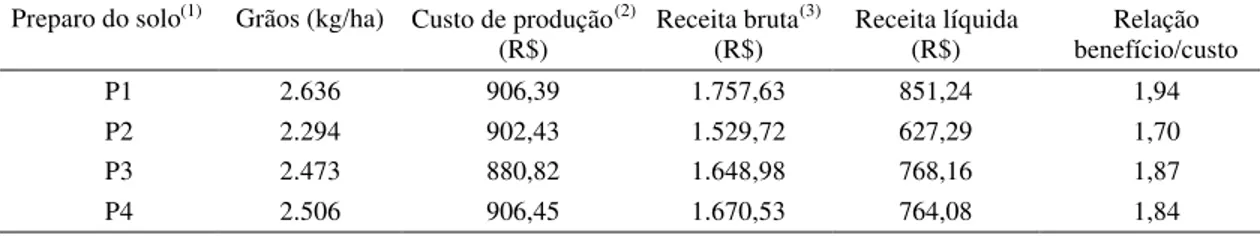 Tabela 3. Demonstrativo econômico da cultura do feijão irrigado, por hectare, em diferentes sistemas de preparo do solo (média de seis anos de cultivos consecutivos).
