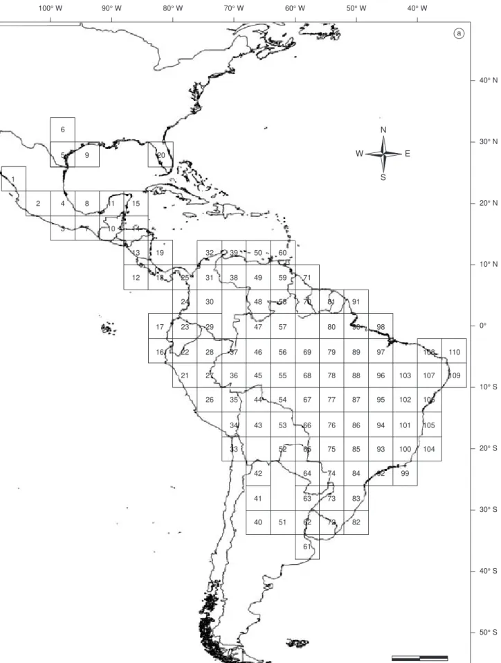 Figure 1a. Neotropical region divided into the 4° x 4° lat/long grids for PAE analysis.