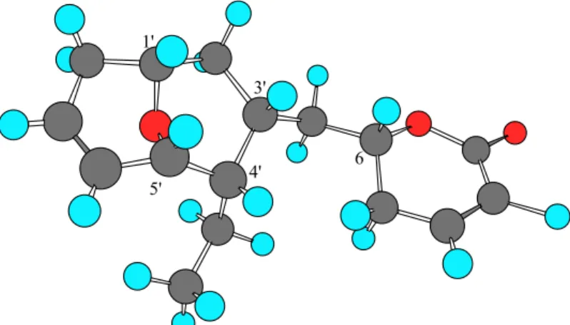Figure 4. Structure of pyrone 3 evidencing the cis relationship of H-1 ′, H-3′, H-4′ and H-5′