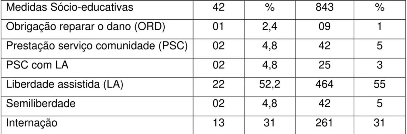Tabela 1: Amostragem dos tipos de medidas sócio-educativas 