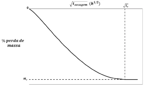 Figura 1.1 - Curva característica da secagem: perda de massa do provete em função da raiz quadrada do tempo  de secagem