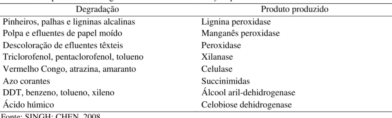 Tabela 5. Propriedades biológicas de Phanerochaete chrysosporium 