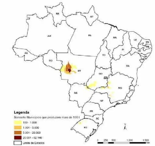 Figura 3. Mapa da produção agrícola do girassol (CONAB, 2015). 