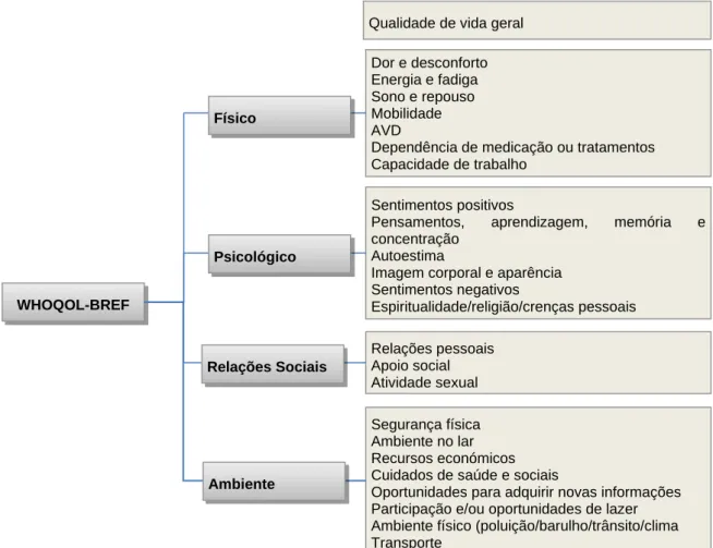 Figura 1 – Domínios e facetas da WHOQOL-BREF  Fonte: Adaptado de Vaz Serra et al. (2006) 