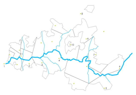 Fig. 1. Mapa da Região Demarcada do Douro. Autarquias participantes do Projeto Identificar para Conservar:  
