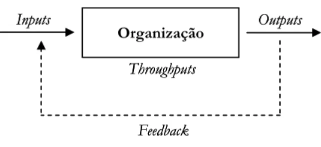 Figura 13- As Organizações Enquanto Sistemas Abertos  Organização OutputsInputs Throughputs Feedback Organização OutputsInputsThroughputsFeedback