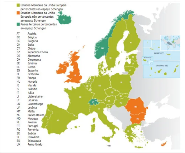 Mapa 1 - Estados que pertencem ao Espaço Schengen.