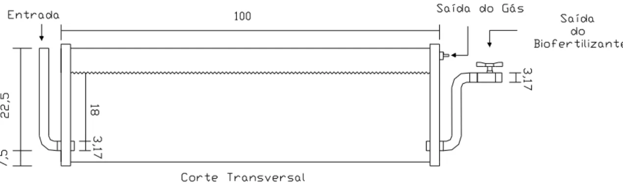 FIGURA 1. Corte transversal dos biodigestores tubulares utilizados no experimento (medidas em  cm e desenho sem escala).