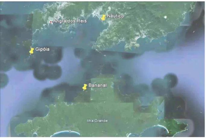 Figura 05. Pontos de amostragem ao longo da baía da Ilha Grande, RJ. (Adaptado de: Google Earth, 2012)
