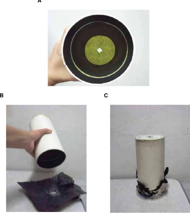 Figura 1. Unidades-teste para avaliação da atividade de voo de duas linhagens de  Telenomus remus em laboratório: A