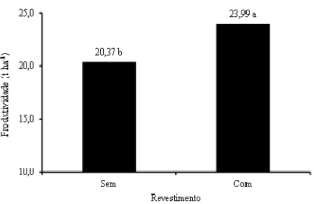 Figura 6. Produtividade média de pimentão, cultivado em  solo sem e com revestimento lateral dos sulcos