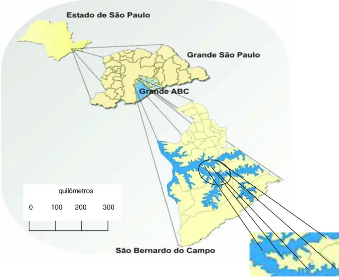 Figura 1 – Localização de São Bernardo do Campo na Grande São Paulo, com Destaque para a Área em Estudo