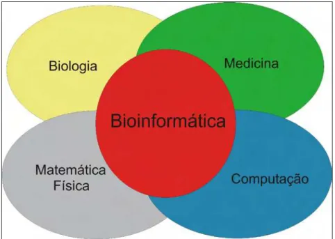 Figura 11. Interação das áreas que têm contribuído para a formação e o desenvolvimento da bioinformática (BAYAT,  2002).