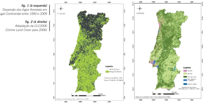 fig. 1 (à esquerda) Dispersão dos fogos florestais em Portugal Continental entre 1990 e 2009