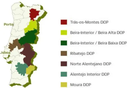 Figura 3.   Distribuição dos Azeites DOP em Portugal. 